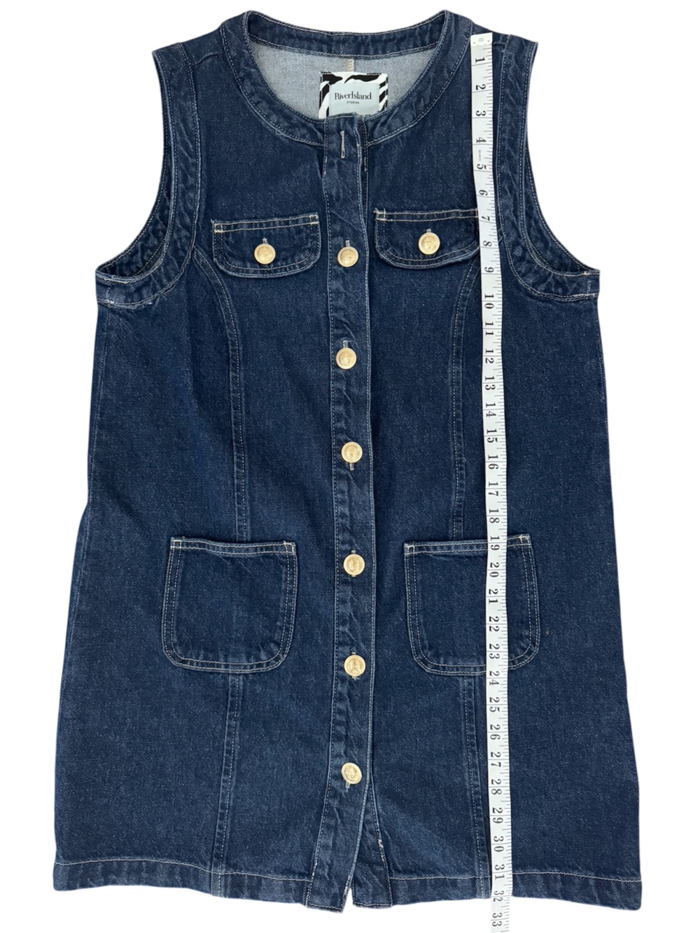 River Island Denim Button-Front Mini Dress Dark Wash Mod Style Size 6 - Picture 8 of 13